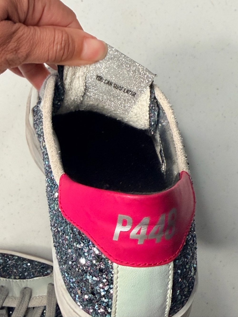 P448 Glitter Low-Top Sneakers with Pink Heel - Picture 9 of 10